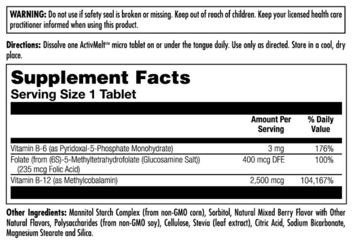 B6 B12 Methyl Folate - 60 tabs Mixed Berry