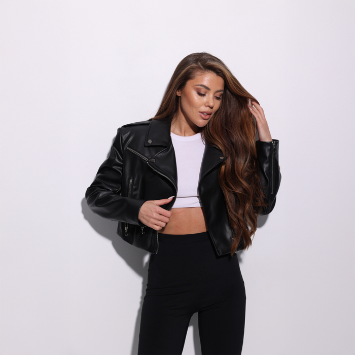 Женская куртка Slavni эко кожа черная, Стильная короткая куртка Slavni Jetta женская черная