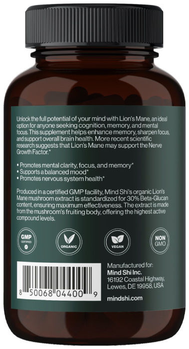 Lion's Mane Mushroom 1000 mg – 60 vegcaps (10+2 в подарок!)