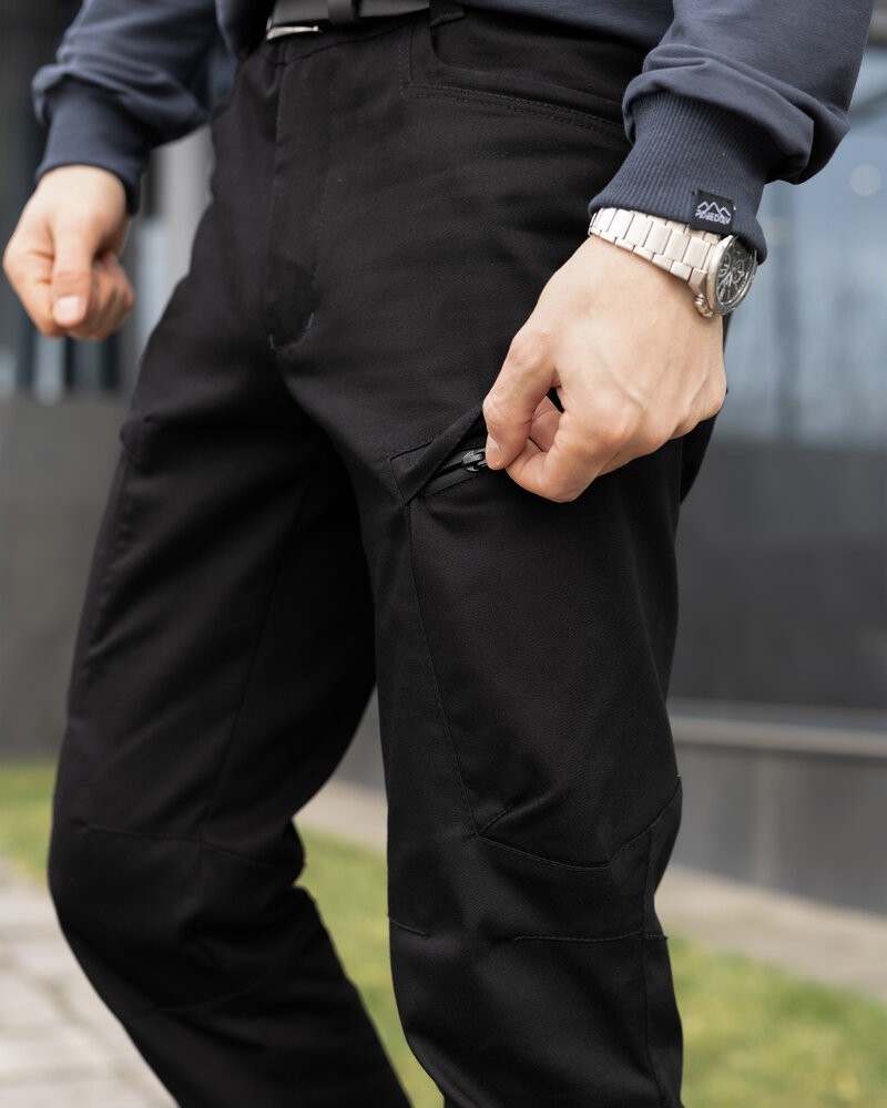 Брюки карго мужские черные базовые котоновые Pobedov Skystone