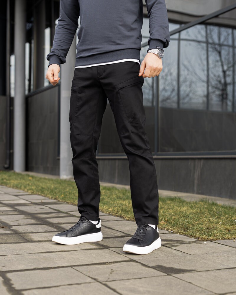 Брюки карго мужские черные базовые котоновые Pobedov Skystone