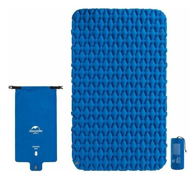 Килимок надувний двомісний з надувним мішком Naturehike FC-11 NH19Z055-P, 65мм, блакитний, укр, укр