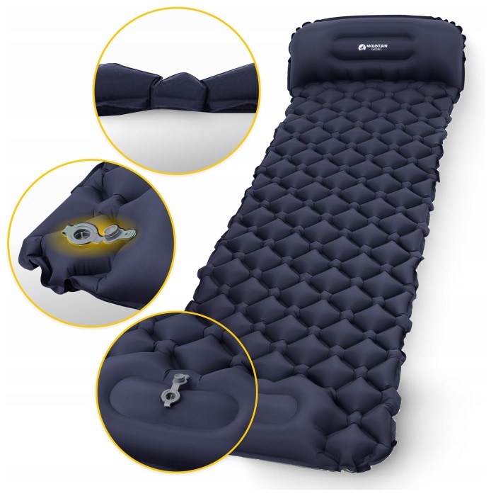 Килимок (каримат) надувний Mountain Goat 190 x 58 x 5 см з вбудованим насососм Navy Blue (P-5905973400916)