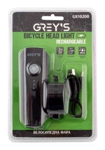 Велосипедная фара Grey's 1xLED, 300lm, 1800mAh, инд-р заряда батарея, укр, укр