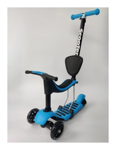 Дитячий самокат з сидінням та батьківською ручкою 3 в 1 Scooter Horned 0332-4S, укр, укр