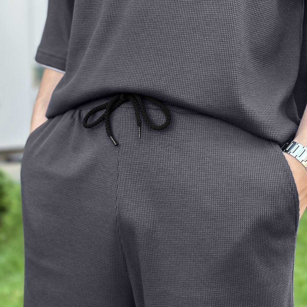 Чоловічий літній комплект шорти і футболка антрацит вільного крою Pobedov Jack