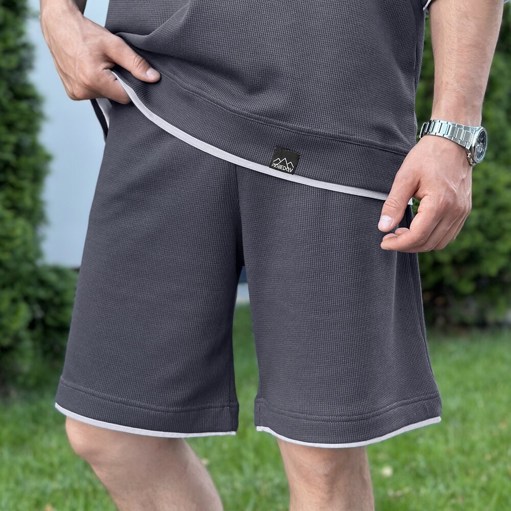 Мужской летний комплект шорты и футболка антрацит свободного кроя Pobedov Jack