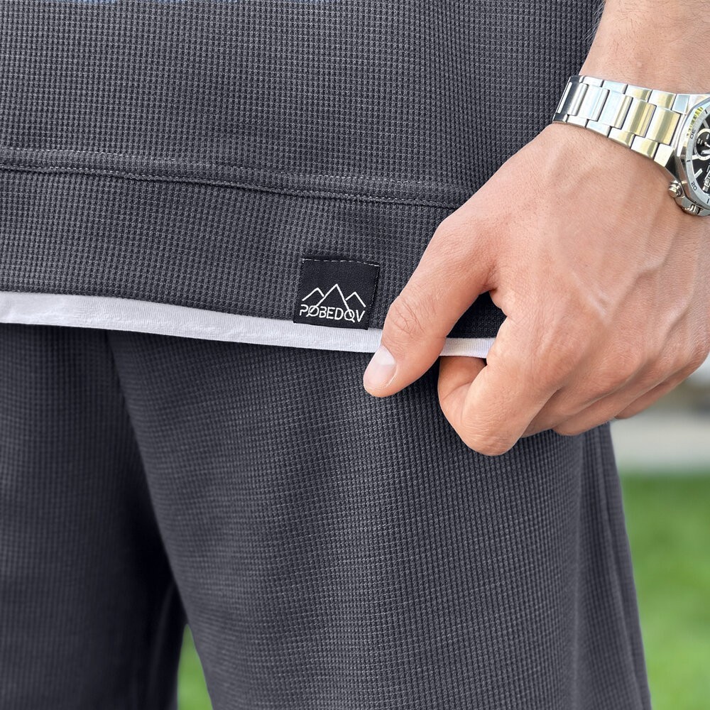 Мужской летний комплект шорты и футболка антрацит свободного кроя Pobedov Jack