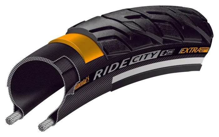 Покришка Continental Ride City, 28 " | 700 x 32C | 28 x 1 1/4 x 1 3/4, Чорна, не складна, світловідбиваюча