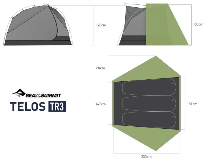 Палатка трехместная Telos TR3, Mesh Inner, Sil/Peu, Green от Sea to Summit