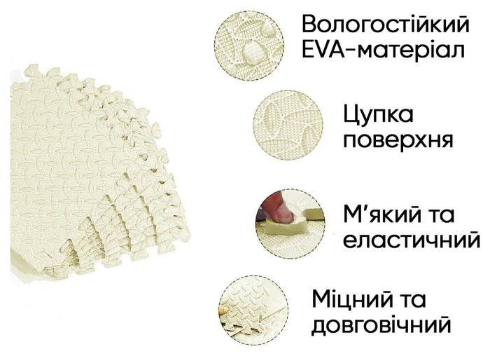 Татамі мат EasyFit 8 шт (30х30х1 см) хвіст ластівки білий