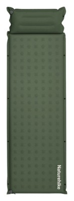 Матрас туристический с подушкой, самонадувающийся одноместный Naturehike CNK2550WS025, влагостойкий, 200х65х3 см, зеленый