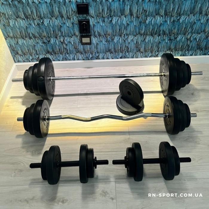 Лава для жима с тягой, штанга, 4 грифа и 115 кг дисков.