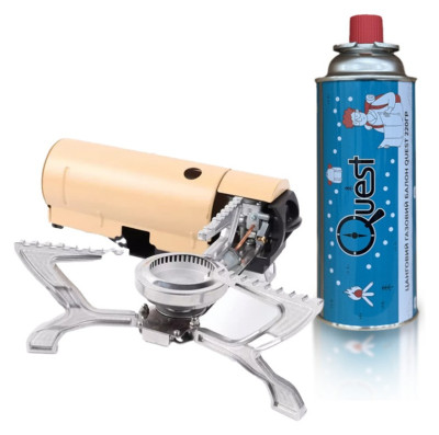 Набір Газовий пальник BRS-99 + Газовий балон цанговий бутановий Quest, 220гр