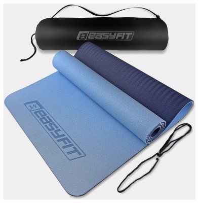 Килимок для йоги та фітнесу EasyFit TPE+TC 6 мм двошаровий + Чохол блакитний-синій