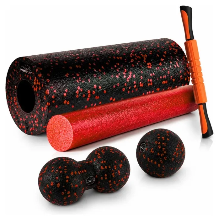 Массажний набір PowerPlay PP_4015 EPP Foam Roller Set 4in1 (2-а ролі + 2-а м'ячі) Чорно-червоний