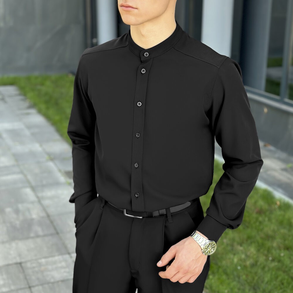 Чоловіча чорна сорочка з довгим рукавом Pobedov Legend