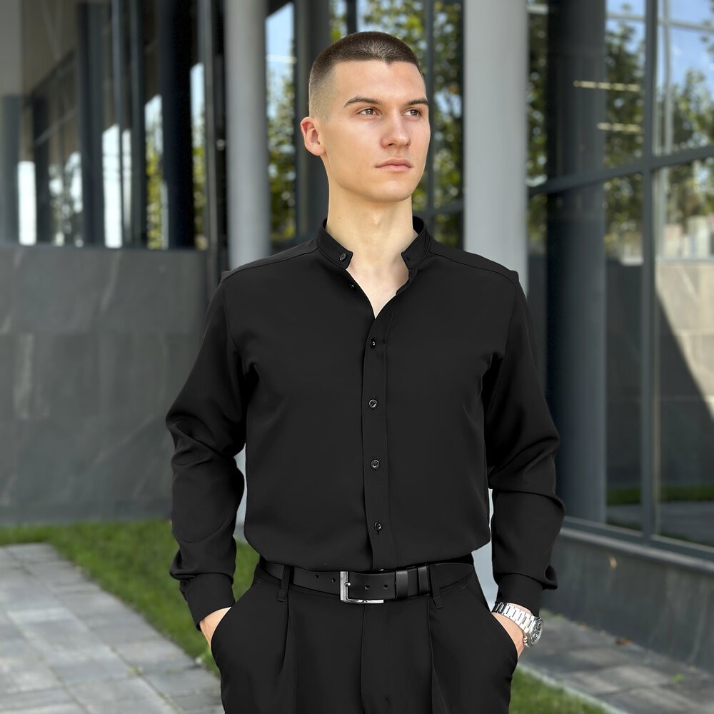 Чоловіча чорна сорочка з довгим рукавом Pobedov Legend