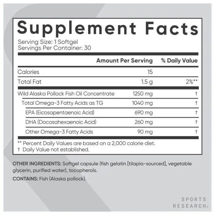 Omega-3 Fish Oil Alaska Pollock 1250mg - 30 softgels