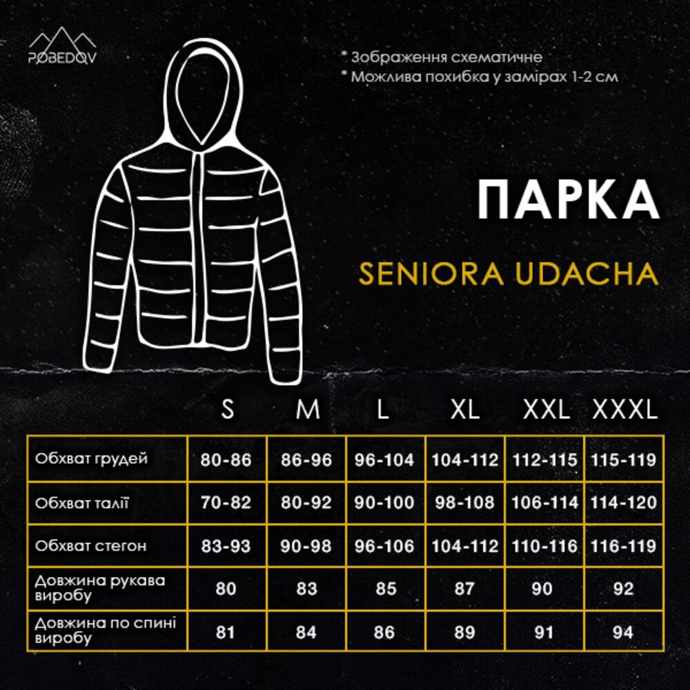 Парка мужская зимняя средняя на котоне с капюшоном Pobedov seniora udacha