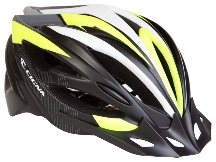 Шлем велосипедный с козырьком CIGNA WT-068 (черно-бело-салатный) (черно-бело-салатный)