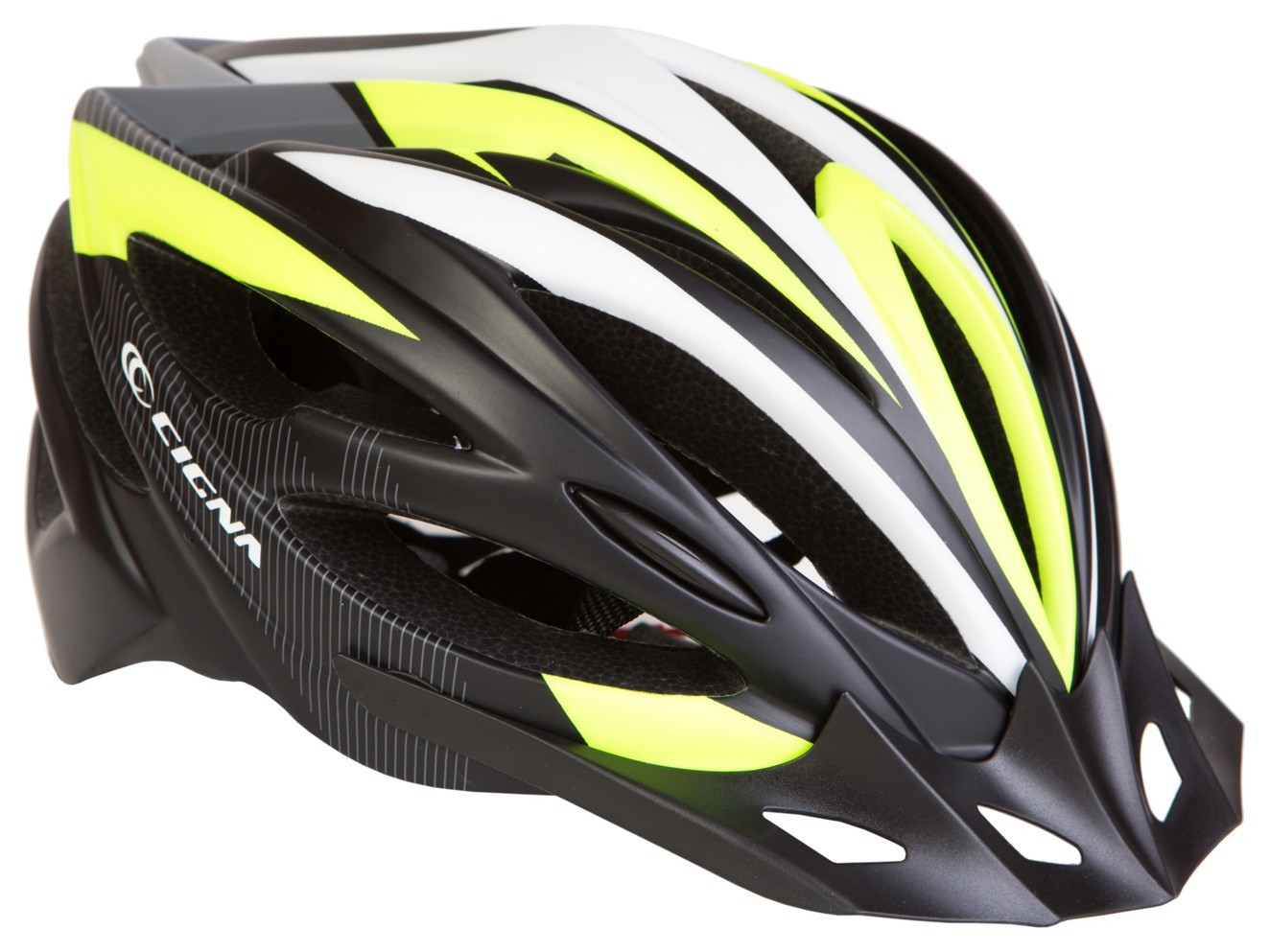 Шлем велосипедный с козырьком CIGNA WT-068 (черно-бело-салатный) (черно-бело-салатный)