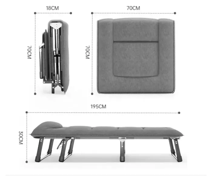 Розкладне ліжко (розкладачка) з вбудованим матрацом LEOBRO Grey (LB-FB-S1-GRY)