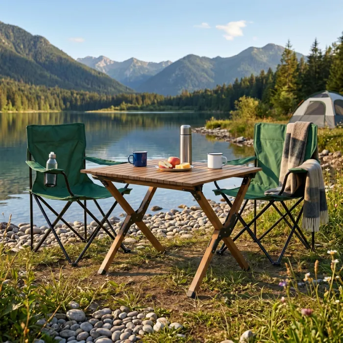 Комплект туристический - стол LEOBRO Camp M 59х59х38 см и 2 кресла Lite Green