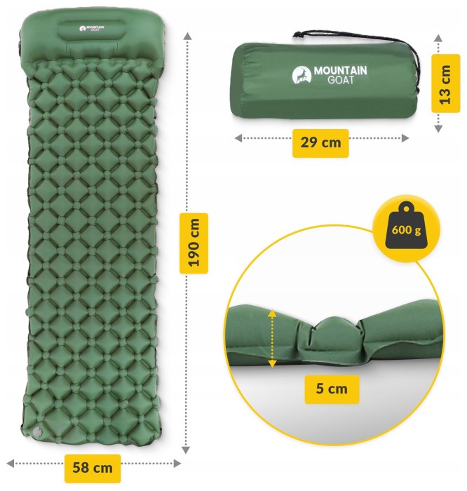 Килимок (каримат) надувний Mountain Goat 190 x 58 x 5 см Navy Green (P-5905973400886)