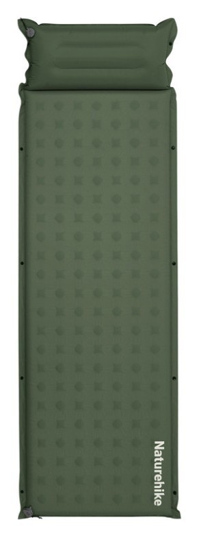 Матрас туристический с подушкой, самонадувающийся одноместный Naturehike CNK2550WS025, влагостойкий, 200х65х6 см, зеленый