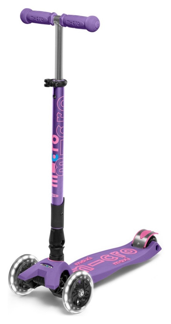 Самокат MICRO серії "Maxi Deluxe Foldable LED" – ФІОЛЕТОВИЙ (складний, до 50 kg, триколісний, світло), укр, укр