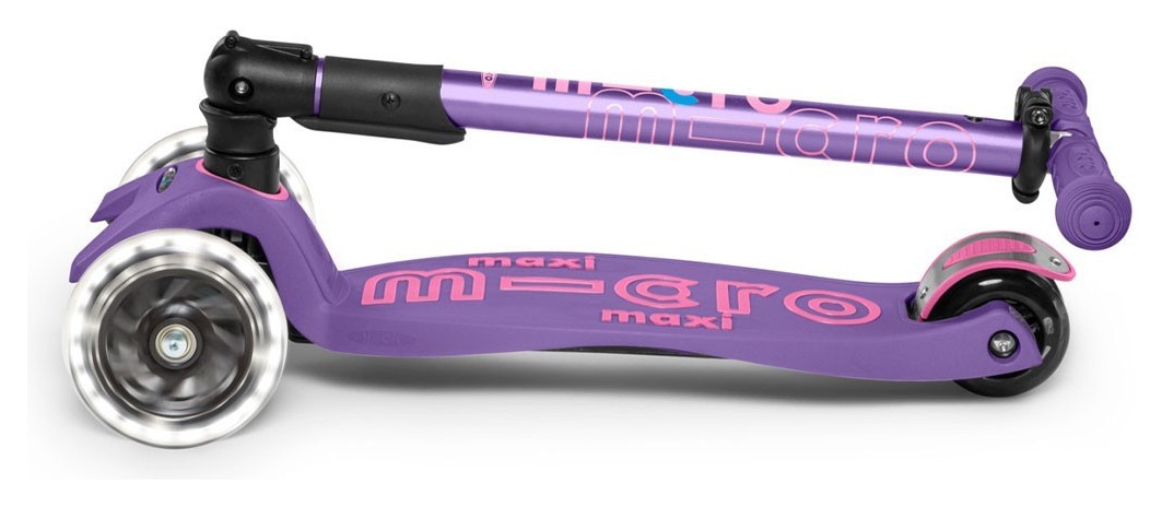 Самокат MICRO серії "Maxi Deluxe Foldable LED" – ФІОЛЕТОВИЙ (складний, до 50 kg, триколісний, світло), укр, укр
