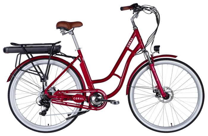 Велосипед с электроприводом 28" AL Dorozhnik eCORAL DD FR рама-19" 36B 12.5А*ч 500Вт рубиновый YS 7496 2025