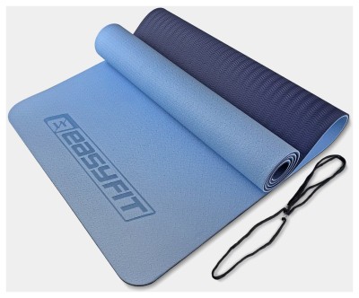 Килимок для йоги та фітнесу EasyFit TPE+TC 6 мм двошаровий блакитний-синій