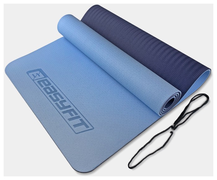 Килимок для йоги та фітнесу EasyFit TPE+TC 6 мм двошаровий блакитний-синій, укр, укр