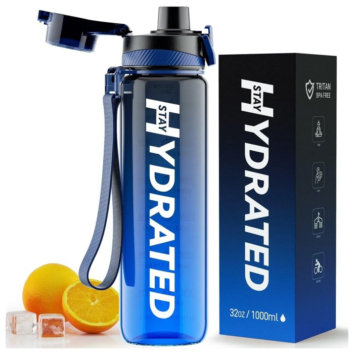 Hydrated Water Bottle - 1000ml Tritan Blue Gray, укр, укр
