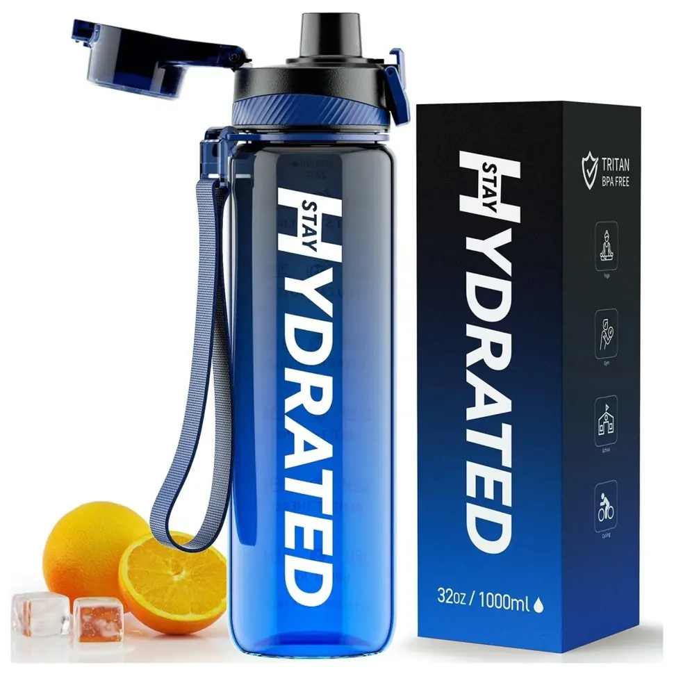 Hydrated Water Bottle - 1000ml Tritan Blue Gray (DSN_2023-10-6941)