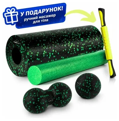 Массажний набір PowerPlay PP_4015 EPP Foam Roller Set 4in1 (2-а ролі + 2-а м'ячі) Чорно-зелений