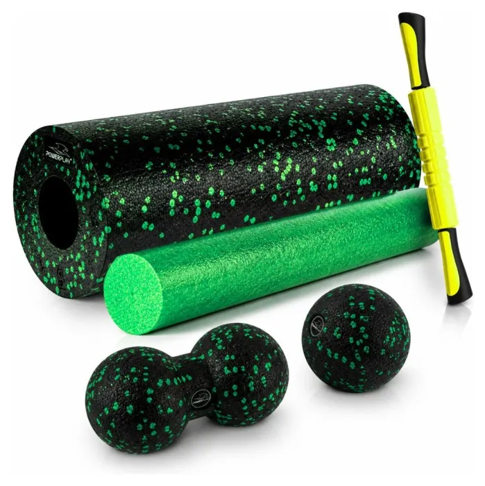Массажний набір PowerPlay PP_4015 EPP Foam Roller Set 4in1 (2-а ролі + 2-а м'ячі) Чорно-зелений