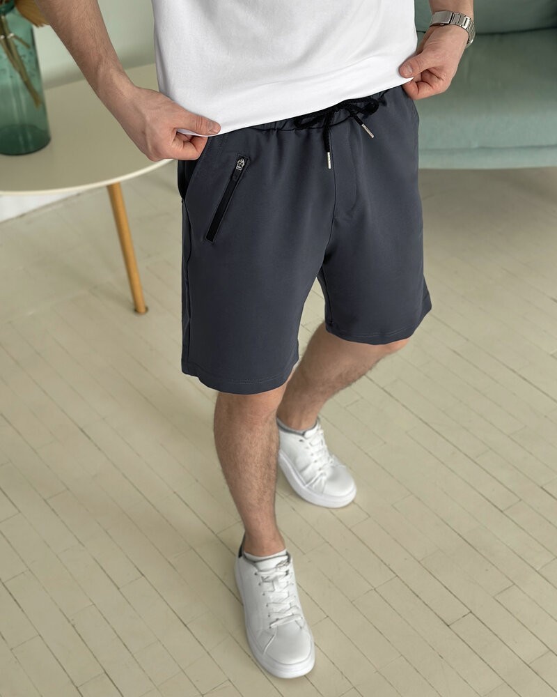 Легкі однотонні літні чоловічі шорти темно-сірі Pobedov Griz