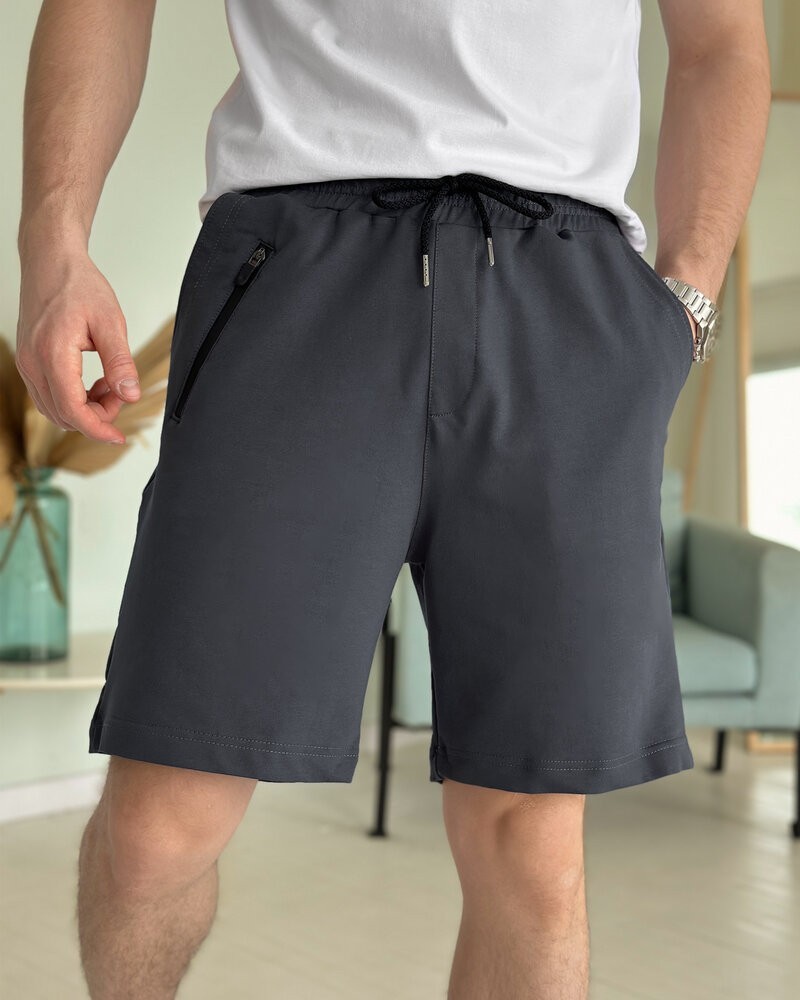 Легкие однотонные мужские летние шорты темно-серые Pobedov Griz