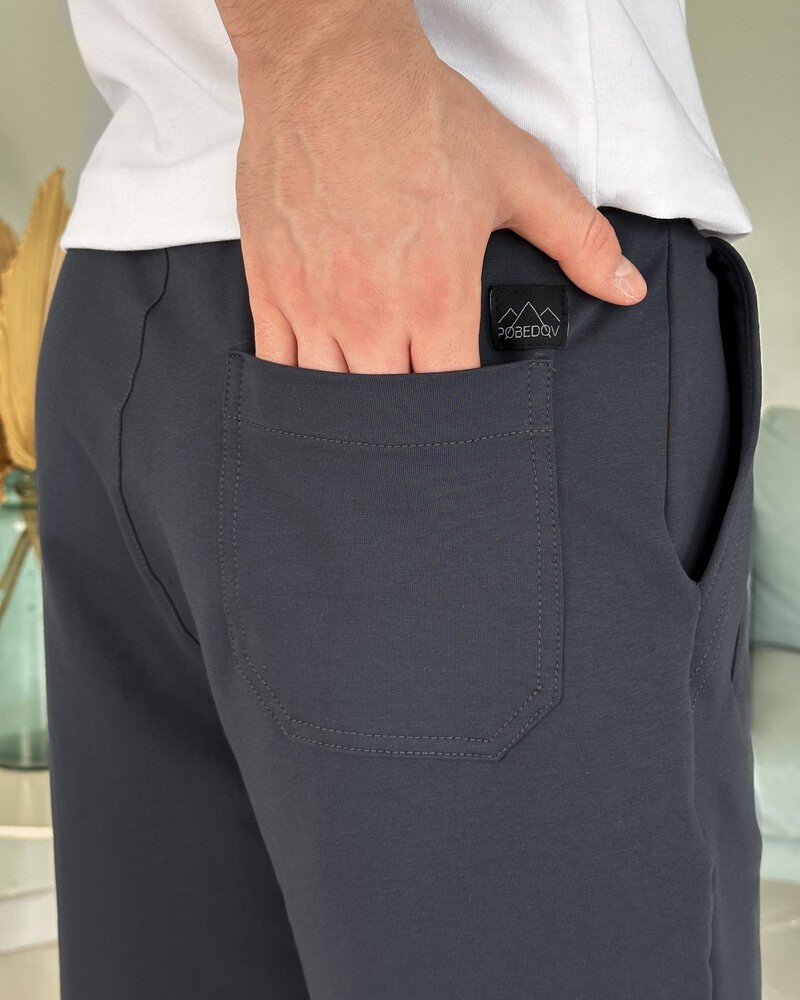 Легкие однотонные мужские летние шорты темно-серые Pobedov Griz