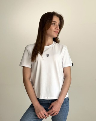 Белая базовая женская футболка Pobedov Freedom. Женская хлопковая футболка белая