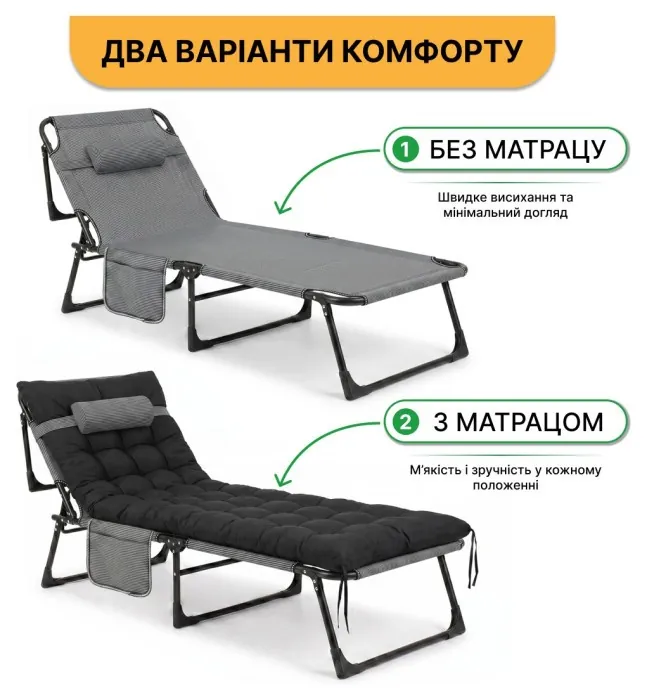 Раскладная кровать до 150 кг с подушкой LEOBRO Темно-серая