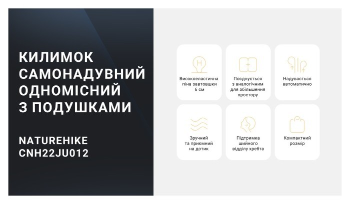 Самонадувний килимок одномісний з подушкою Naturehike CNK2300DZ014, 60 мм, бежевий, укр, укр