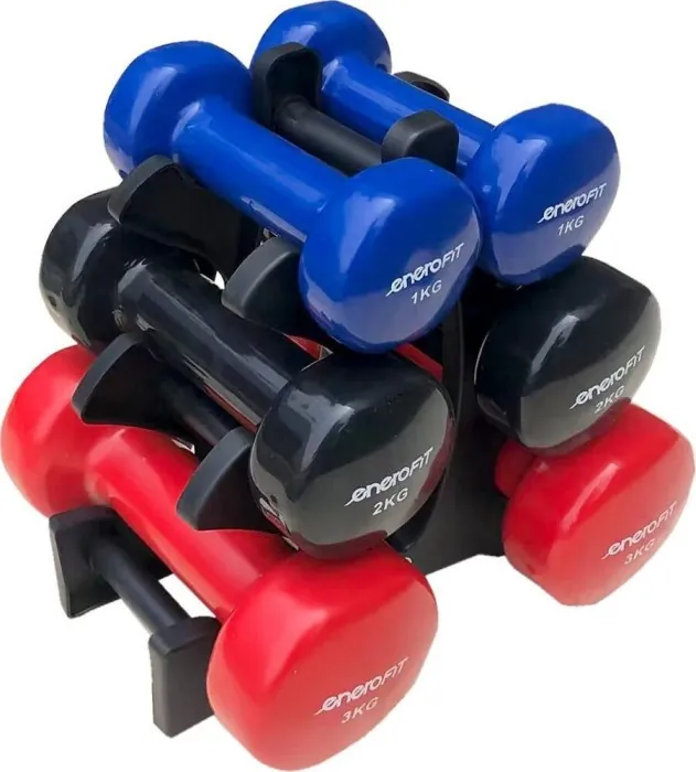 Гантелі вінілові ENERO FIT VDB зі стійкою, 12 кг