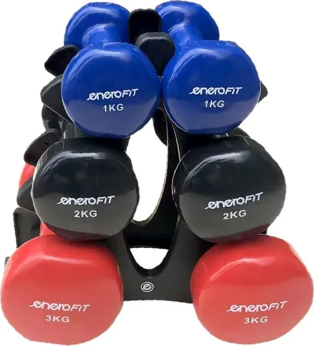 Гантелі вінілові ENERO FIT VDB зі стійкою, 12 кг