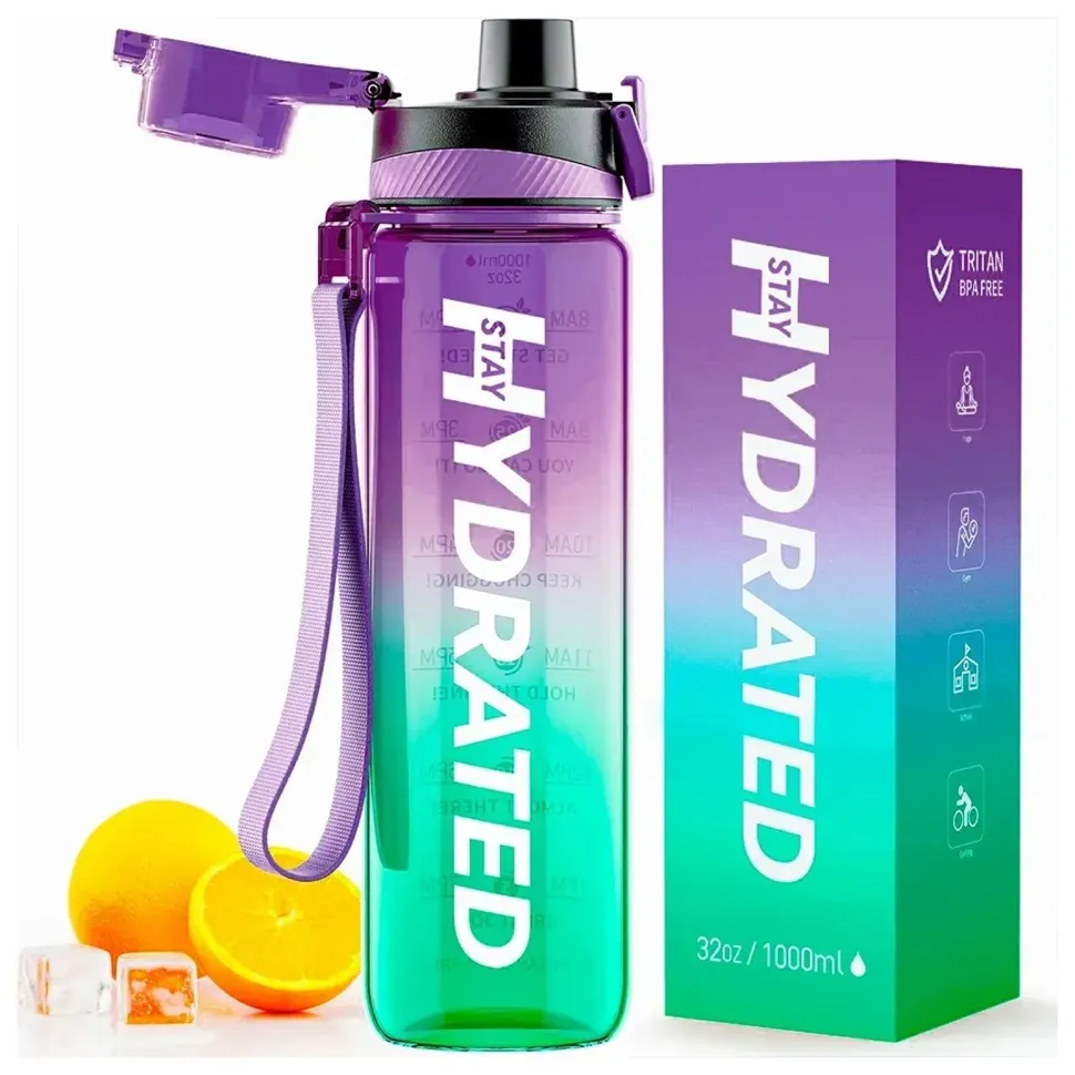 Hydrated Water Bottle - 1000ml Tritan Green Purple (DSN_2023-10-6942)