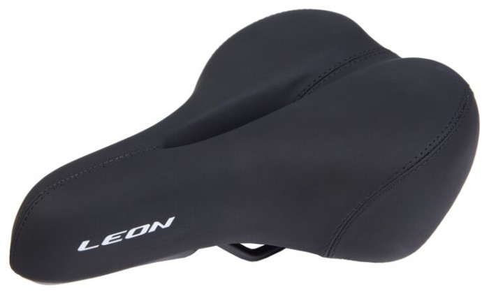 Седло комфортное с отверстием и амортизаторами 258*184 K.San YBT-7198 с логотипом LEON черное (черный)