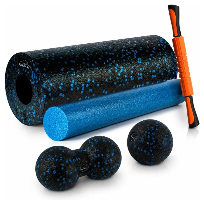 Массажний набір PowerPlay PP_4015 EPP Foam Roller Set 4in1 (2-а ролі + 2-а м'ячі) Чорно-синій